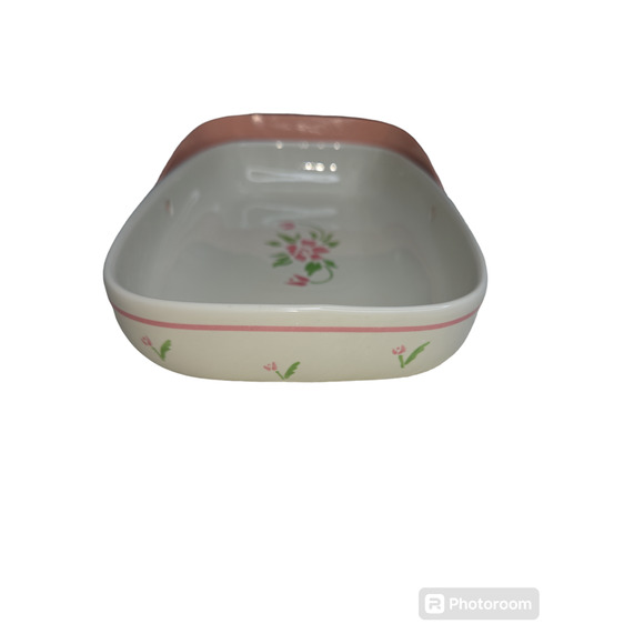 Vintage 1985 Teleflora Serving dish ceramic japan pink flower metal handle - Picture 2 of 5